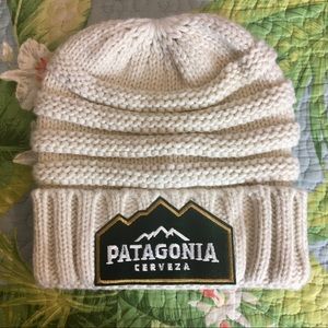 Cream colored knitted Cerveza beanie cap